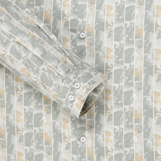 Light Grey and Beige Striped Floral Pattern Slim Fit Full Sleeve Shirt (GP137)