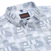 Abstract Geometric Slim Fit Full Sleeve Shirt - White and Blue (GP215)
