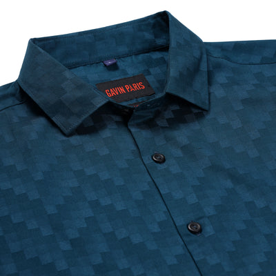 Teal Checkered Slim Fit Full Sleeve Shirt (GP172)