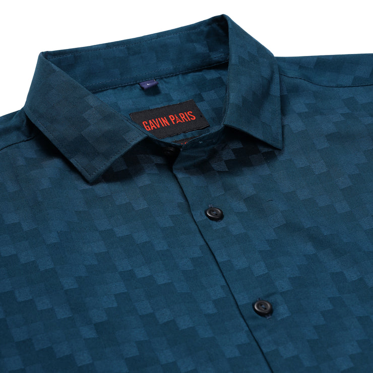 Teal Checkered Slim Fit Full Sleeve Shirt (GP172)