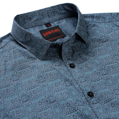 Blue Ethnic Pattern Slim Fit Full Sleeve Shirt (GP249)