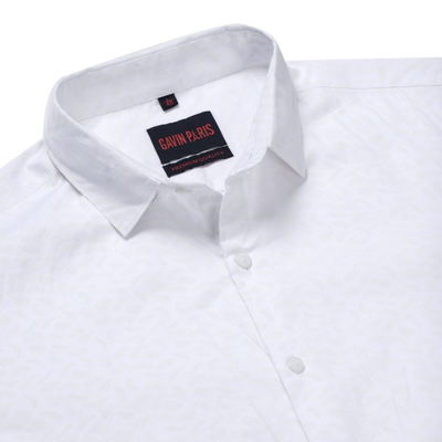White Subtle Print Slim Fit Cotton Men's Full Sleeve Shirt (GP372)