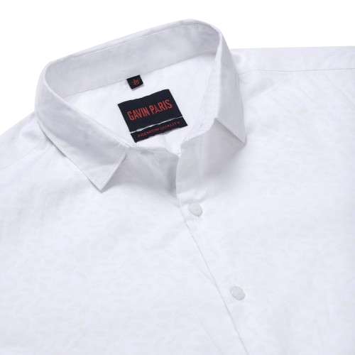White Subtle Print Slim Fit Cotton Men's Full Sleeve Shirt (GP372)