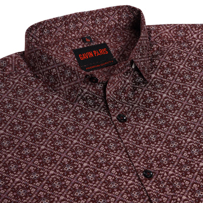 Maroon Geometric Pattern Slim Fit Full Sleeve Shirt (GP250)