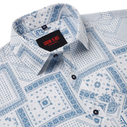 White and Blue Patterned Slim Fit Full-Sleeve Shirt (D012)
