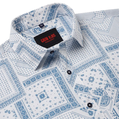 White and Blue Patterned Slim Fit Full-Sleeve Shirt (D012)