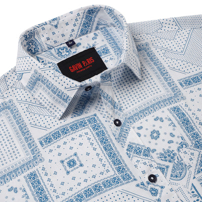 White and Blue Patterned Full-Sleeve Shirt (D012)