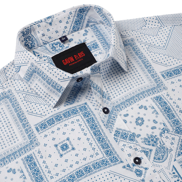 White and Blue Patterned Slim Fit Full-Sleeve Shirt (D012)