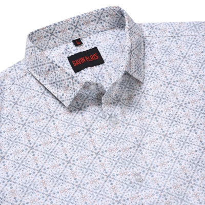 White Tribal Print Slim Fit Cotton Men's Full Sleeve Shirt (GP366)