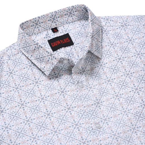 White Tribal Print Slim Fit Cotton Men's Full Sleeve Shirt (GP366)