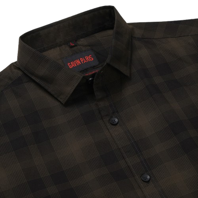 Olive Green Checkered Slim Fit Men's Full Sleeve Shirt (GP328)