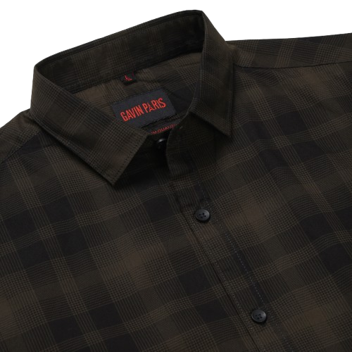 Olive Green Checkered Slim Fit Men's Full Sleeve Shirt (GP328)