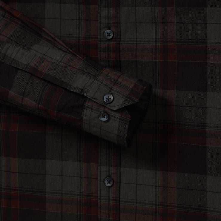 Checkered Full-Sleeve Shirt - Dark Green & Red (GP085)
