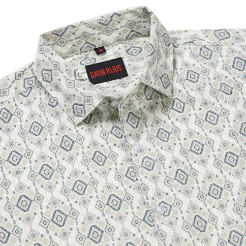 Cream Geometric Print Slim Fit Cotton Men's Full Sleeve Shirt (GP353)