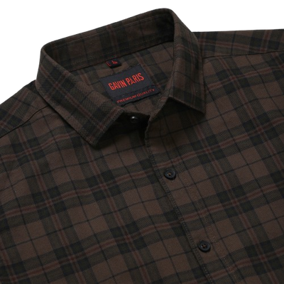 Brown Checkered Slim Fit Cotton Men's Full Sleeve Shirt (GP361)