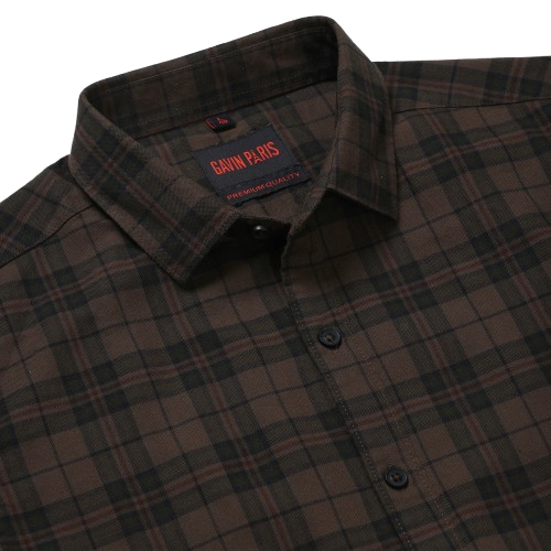 Brown Checkered Slim Fit Cotton Men's Full Sleeve Shirt (GP361)
