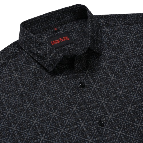 Black Tribal Print Slim Fit Cotton Men's Full Sleeve Shirt (GP365)