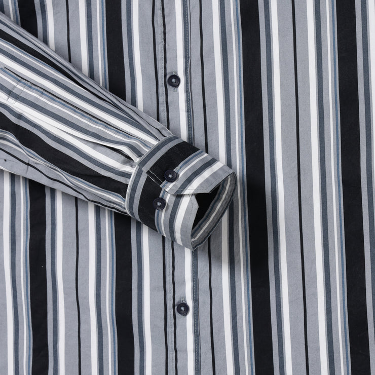 Grey & Black Striped Full-Sleeve Shirt (GP042)