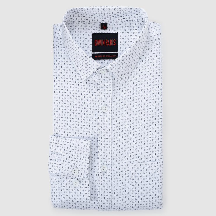 White Minimalist Design Men's Slim Fit Full Sleeve Shirt With Pocket (GP302)