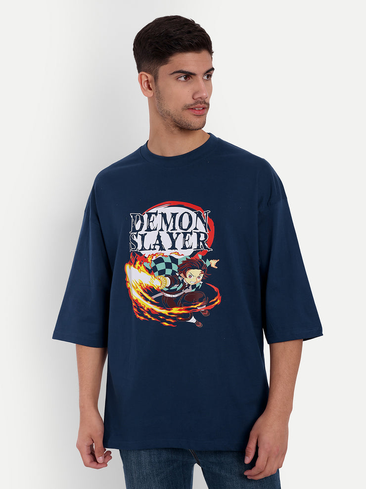 Demon Slayer Dark Blue Oversize Drop shoulder Tee by Gavin Paris