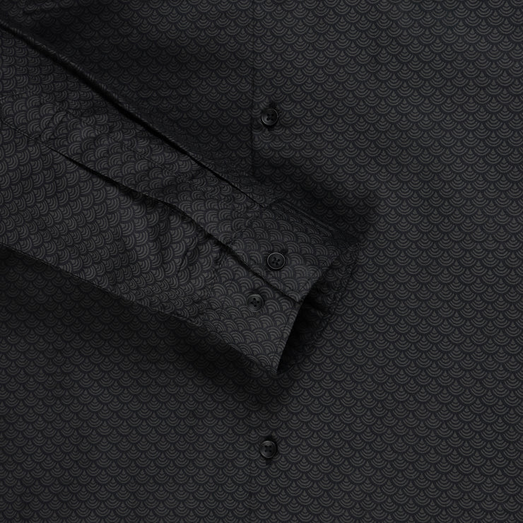 Black and Gray Scallop Pattern Slim Fit Full Sleeve Shirt (GP156)