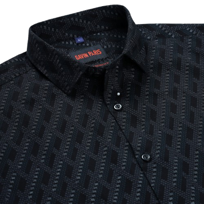 Black Geometric Print Slim Fit Full Sleeve Shirt (GP259)