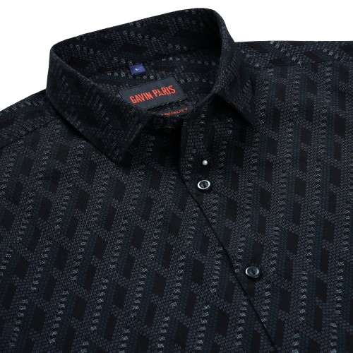 Black Geometric Print Slim Fit Full Sleeve Shirt (GP259)