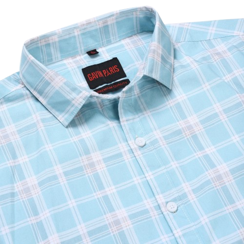 Aqua Blue Checkered Slim Fit Men's Full Sleeve Shirt – gavin paris