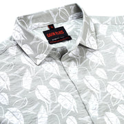 Leaf Print Slim Fit Full Sleeve Shirt - Light Grey (GP228)