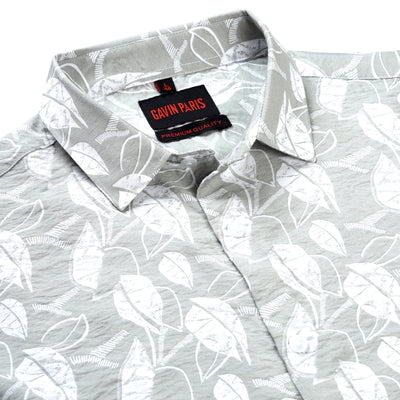 Leaf Print Slim Fit Full Sleeve Shirt - Light Grey (GP228)