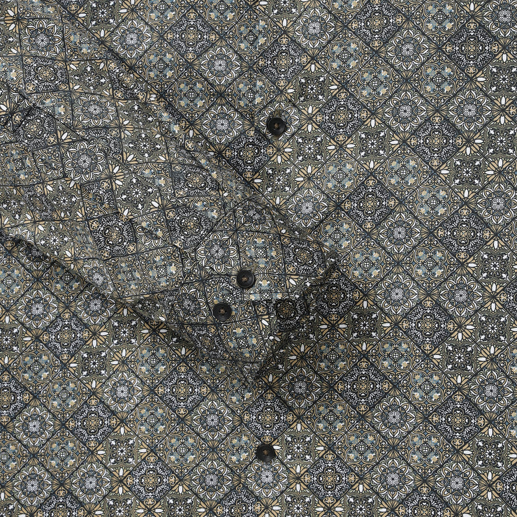 Grey and Blue Geometric Pattern Full-Sleeve Shirt (GP102)