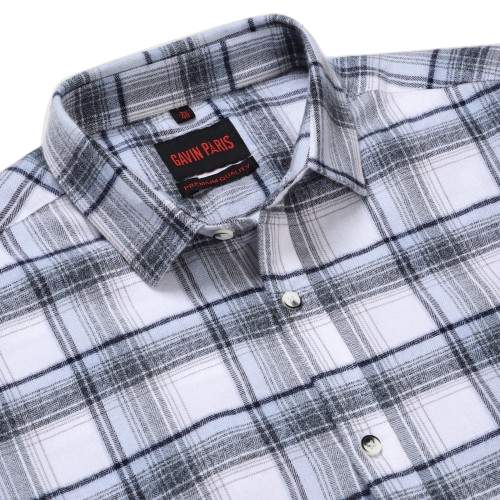 White & Grey Checkered Slim Fit Cotton Men's Full Sleeve Shirt (GP360)