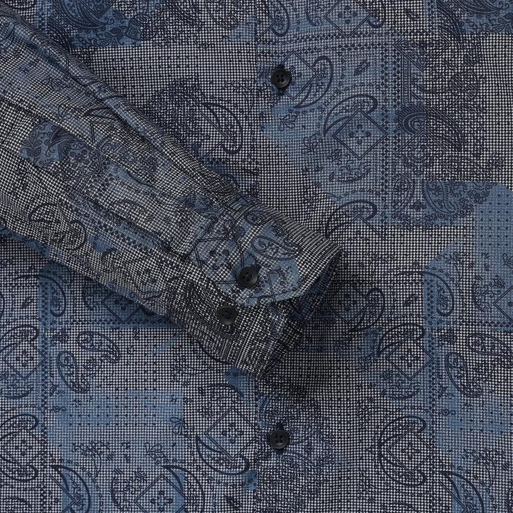 Blue with Paisley and Geometric Pattern Full Sleeve Shirt (GP055)