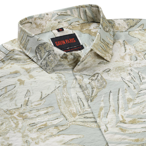 Abstract Floral Print Slim Fit Full Sleeve Shirt - Sand and Sage (GP230)