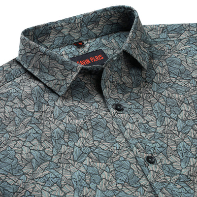 Leaf Print Slim Fit Full Sleeve Shirt - Teal Green (GP223)