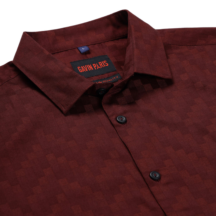Maroon Checkered Slim Fit Full Sleeve Shirt (GP174)