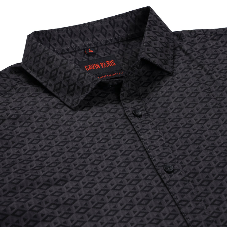 Black Geometric Slim Fit Full Sleeve Shirt (GP181)