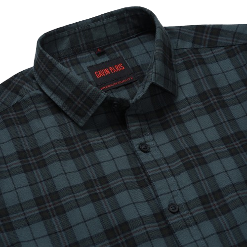 Green Checkered Slim Fit Cotton Men's Full Sleeve Shirt (GP362)