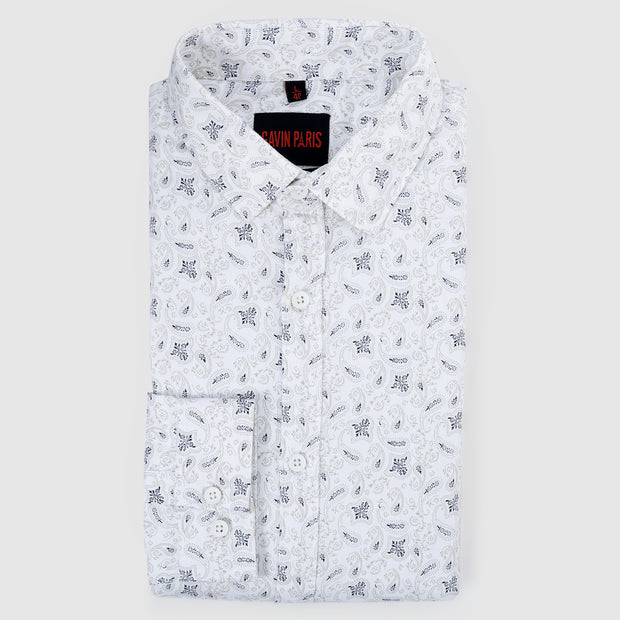 Off-White Paisley Design Men's Slim Fit Full Sleeve Shirt (GP299)