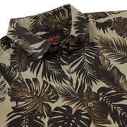 Half Sleeve Slim Fit Shirt - Beige with Brown Tropical Leaf Pattern (GP038)