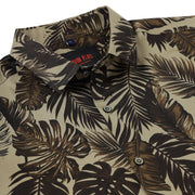 Half Sleeve Slim Fit Shirt - Beige with Brown Tropical Leaf Pattern (GP038)
