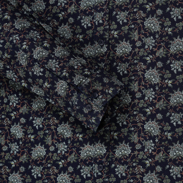 Navy Blue Floral Print Slim Fit Full Sleeve Shirt (GP143)