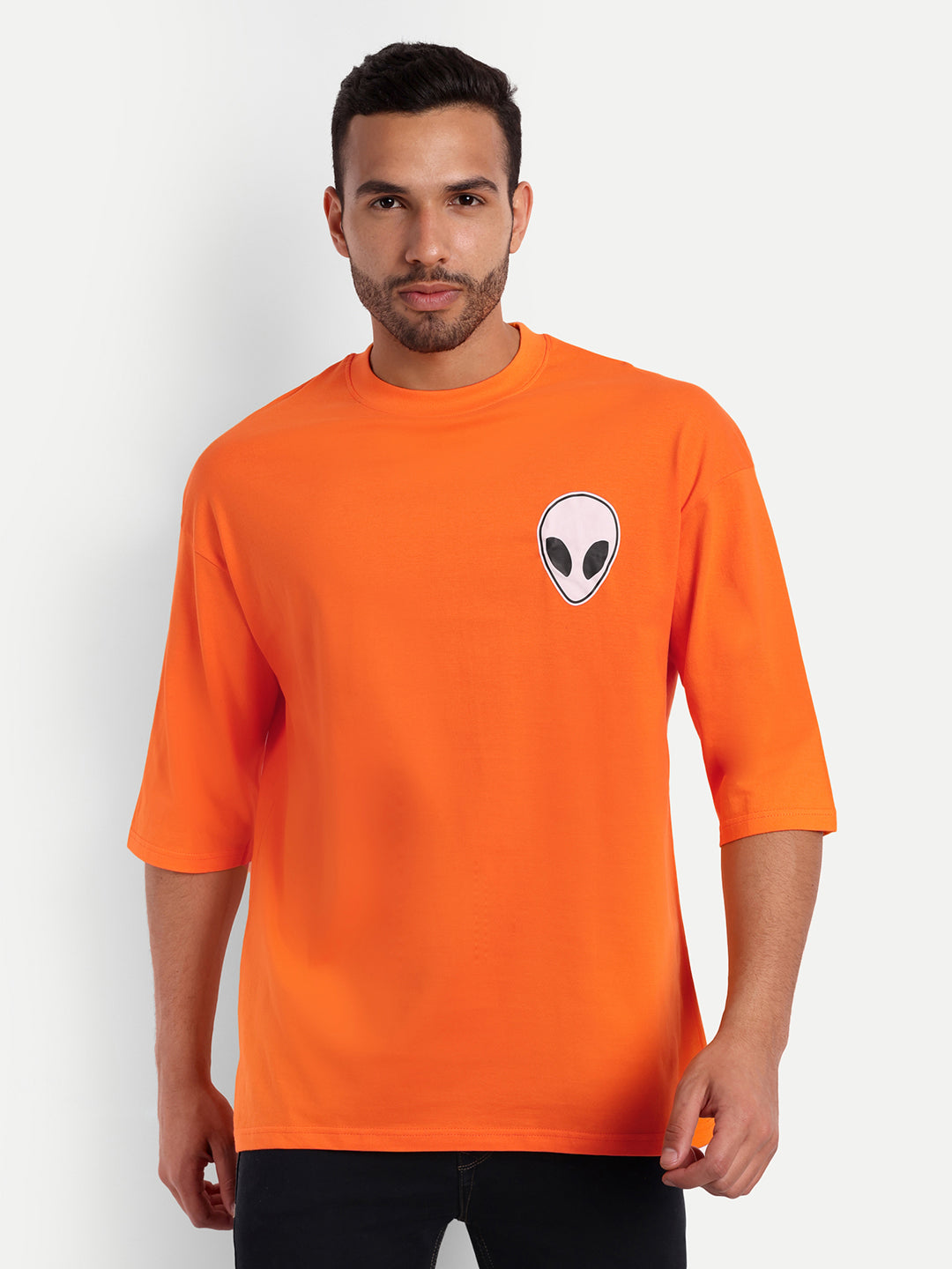 Alien Face Neon Orange Oversized Unisex T-shirt