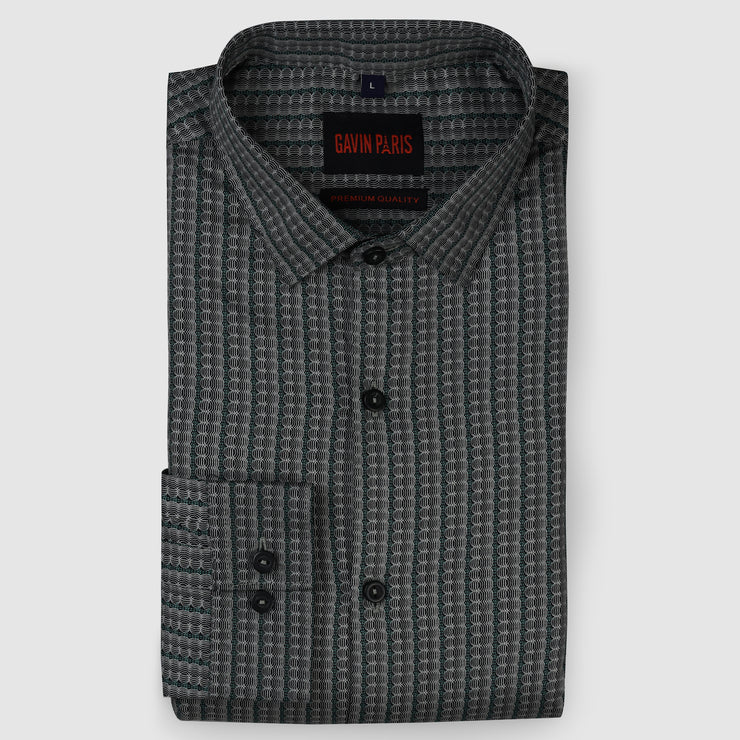 Geometric Stripe Slim Fit Full Sleeve Shirt - Charcoal Grey (GP209)
