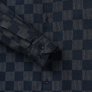 Navy Blue Checkered Pattern Slim Fit Full Sleeve Shirt (GP005)