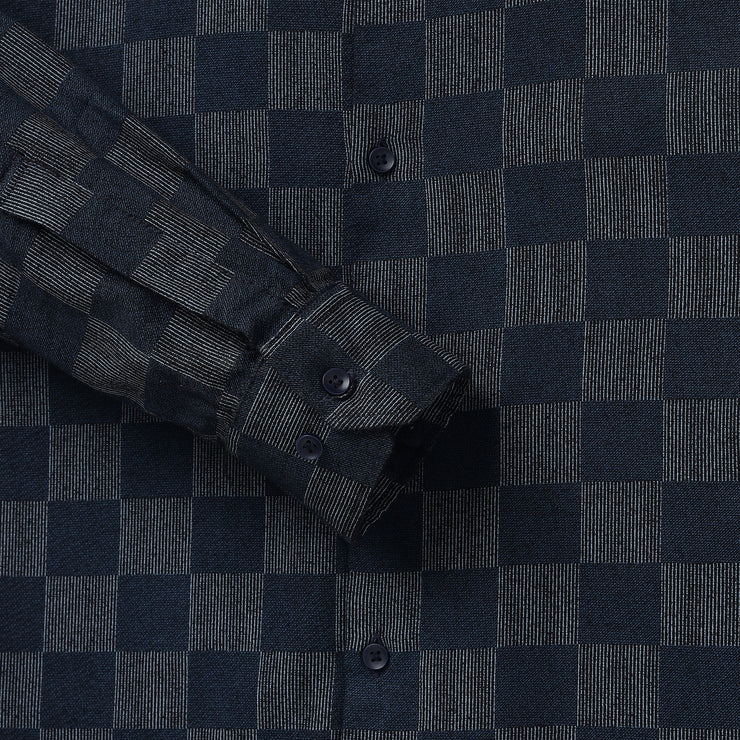 Navy Blue Checkered Pattern Slim Fit Full Sleeve Shirt (GP005)