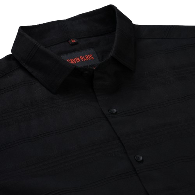 Black Full Sleeve Slim Fit Shirt with Textured Stripes (GP266)