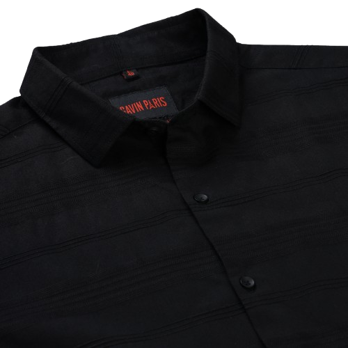 Black Full Sleeve Slim Fit Shirt with Textured Stripes (GP266)