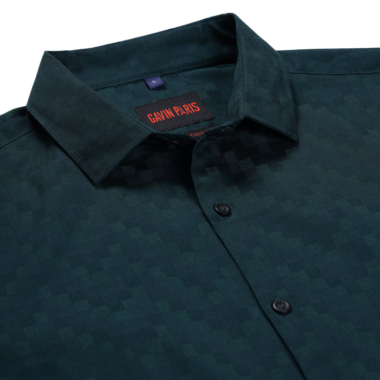 Forest Green Checkered Slim Fit Full Sleeve Shirt (GP171)