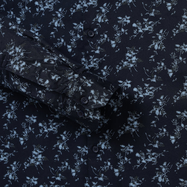 Black Floral Slim Fit Full-Sleeve Shirt (GP096)